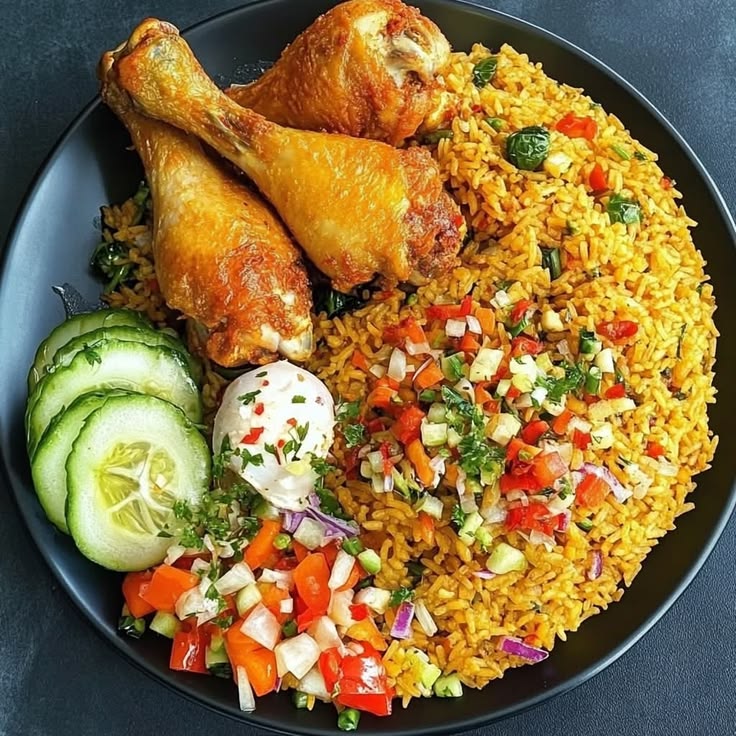Jollof rice with fried chicken