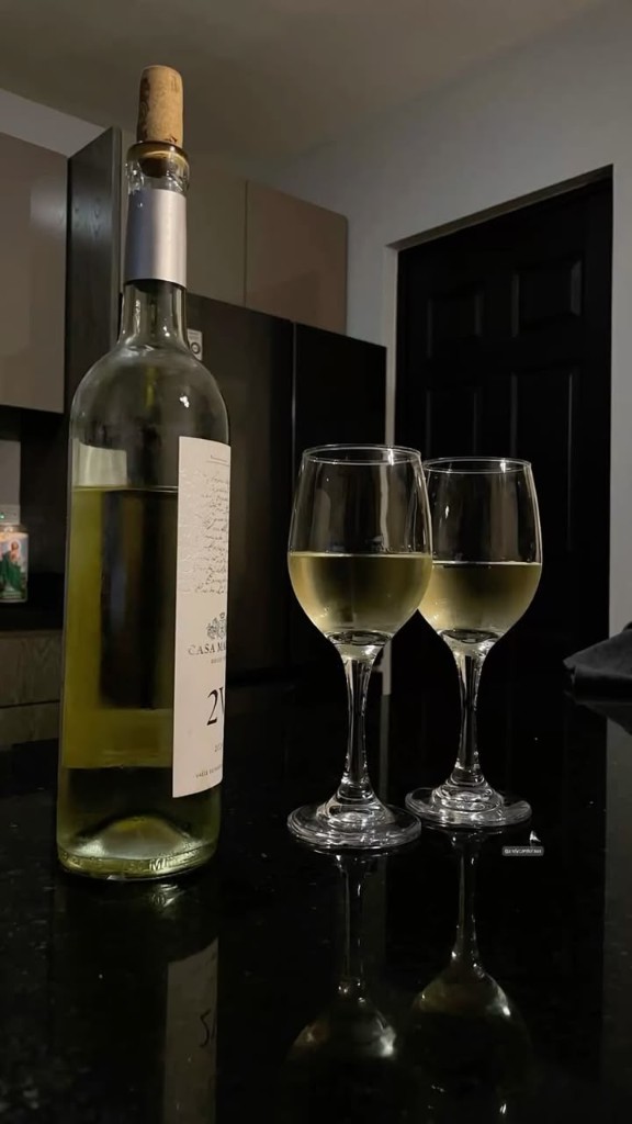 White wine bottle and glasses